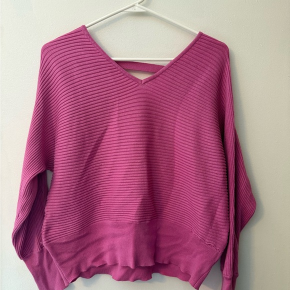 Pink Rose Sweaters - Pink Rose Women's V-Neck Ribbed Sweater - Fuchsia